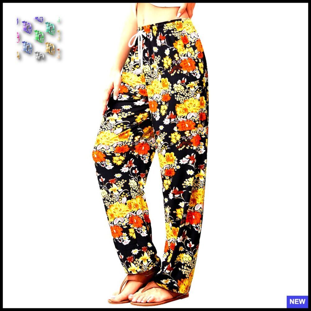 Boho Harem Palazzo Pants Yoga Joggers with Pockets Loose Fit Floral